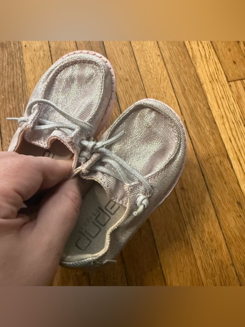 Hey Dude Toddler Girls’ Wendy Pink Silver Glitter Slip-On Shoes - Size 6